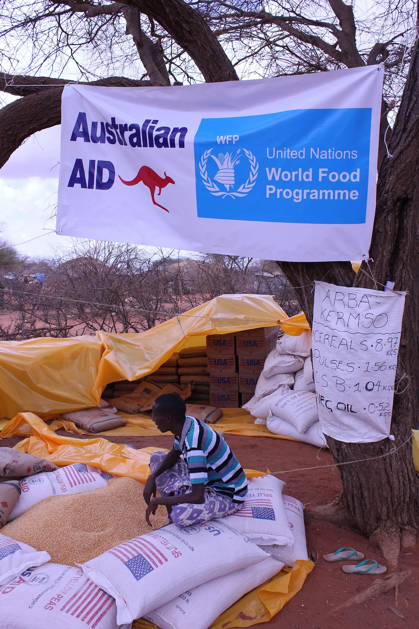 Australian funded WFP food distribution site at Arbakeramso Village, Wajir District northern Kenya. Photo: Scott Kellehe