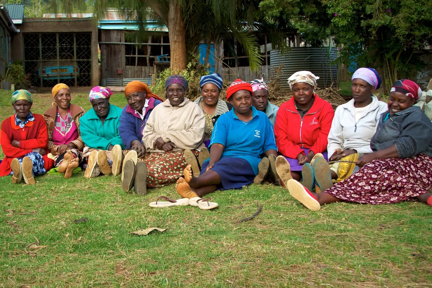 A very poor self-help group (SHG) in Limuru. Limuru is lush highlands and is a major flower and tea growing region, but