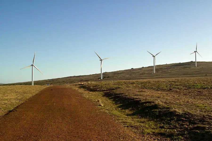 Wind turbines at Darling wind farm near Yzerfontein, Western Cape, South Africa