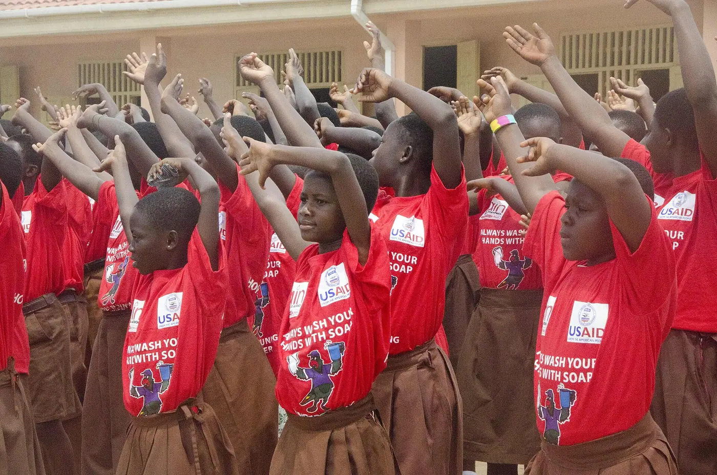 Photo: USAID in Africa · Public domain Children celebrate Handwashing Day in Lekma South Cluster of Schools, where USAID has built school bathrooms and handwas