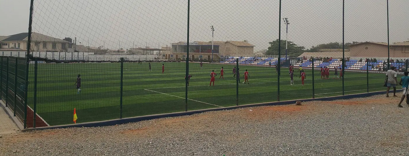 A community astro-turf football pitch in La (Labadi) in Accra, one of many to promote a healthy life of Ghana's youths.